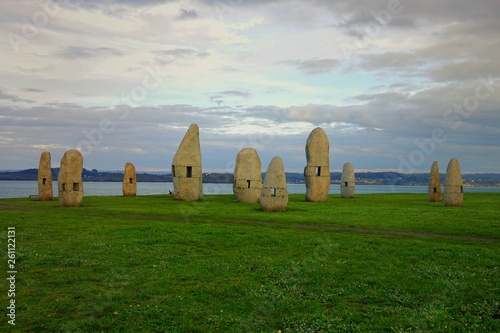 Sculpture Park Menhirs for Peace with ocean view in Coruna, Spain