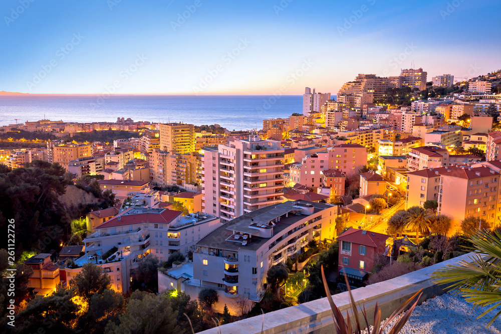 Monaco and Monte Carlo cityscape sunset view