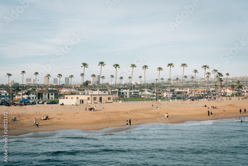 View of the beach from the Balboa Pier in Newport Beach, Orange County, California