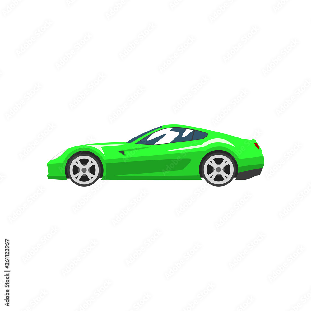 Green sports racing car, supercar, side view vector Illustration on a white background