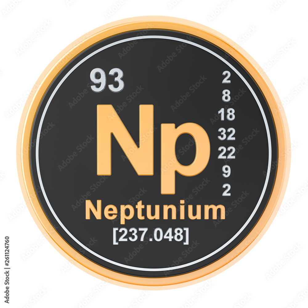 Neptunium Np chemical element. 3D rendering Neptunium Np chemical element. 3D rendering
