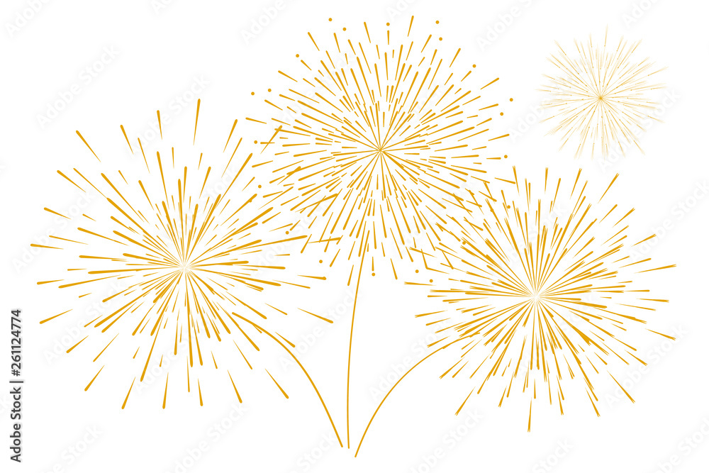 Festive new year's Golden fireworks isolated on a white background. Vector illustration