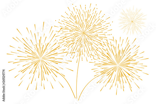 Festive new year's Golden fireworks isolated on a white background. Vector illustration