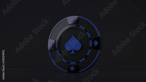 Casino Chip spades Concept carbon material red color isolated on black background - 3D render