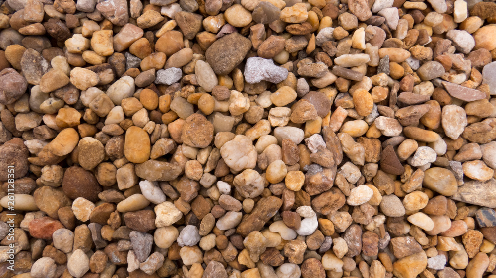 Background: lot of small pebbles of different shapes with many hue of brown. Background: lot of small pebbles of different shapes with many hue of brown.