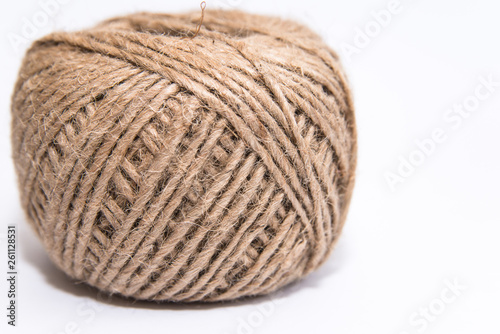 twine rope for knitting and decor on a white background