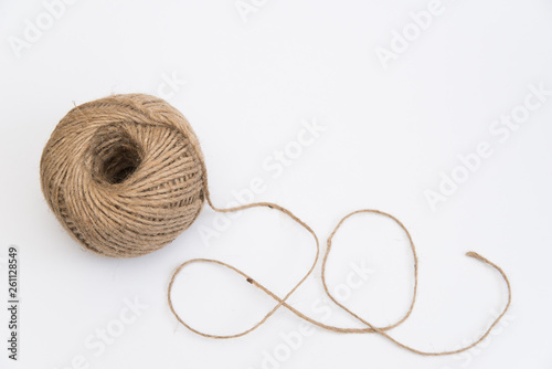 twine rope for knitting and decor on a white background