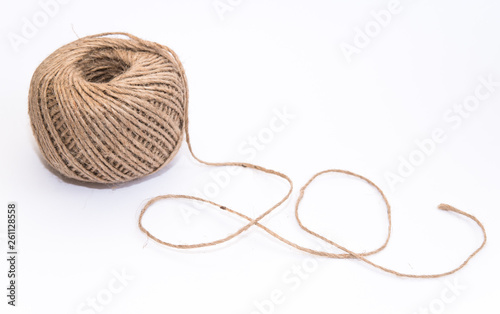 twine rope for knitting and decor on a white background