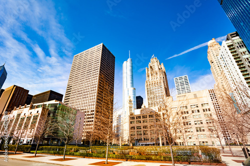 Downtown squares and buildings in Chicago city