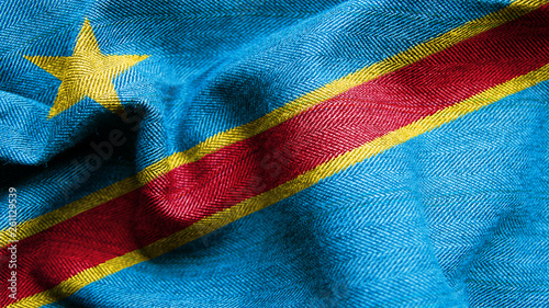 High resolution Democratic Republic of Congo flag flowing with texture fabric detail