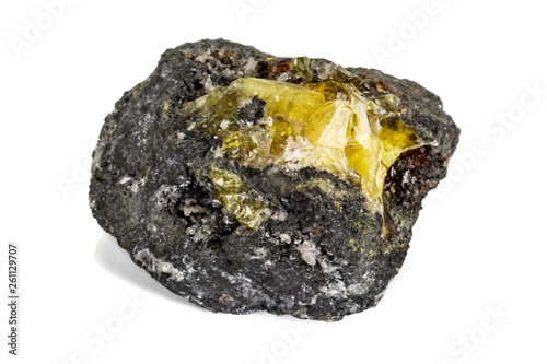 Obraz na plátně Macro of mineral stone Anglesite in Galena on white background