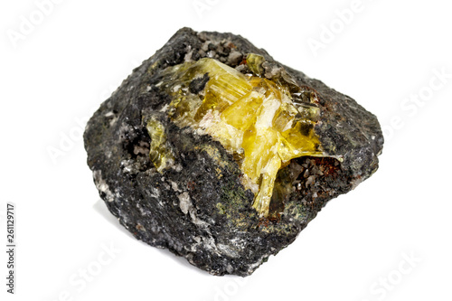 Obraz na plátně Macro of mineral stone Anglesite in Galena on white background
