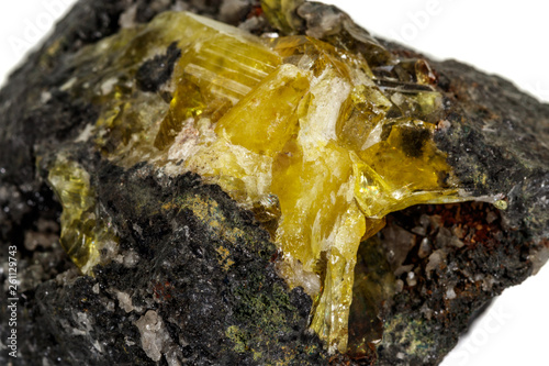 Obraz na plátně Macro of mineral stone Anglesite in Galena on white background