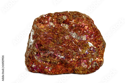 Macro stone Bornite mineral on white background