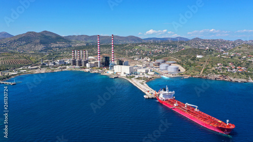 Fototapeta Naklejka Na Ścianę i Meble -  Aerial drone photo of industrial power plant in area of Lavrio, South Attica, Greece