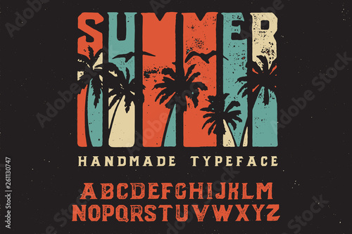Summer. Retro font. Bold handmade font. Retro color. Sport and surf. Summer print on shirt.
