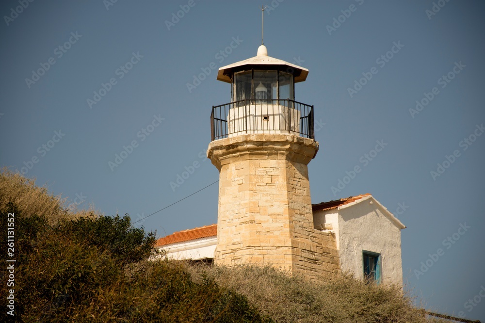 Old historic lighthouse in Cyprus and sky 