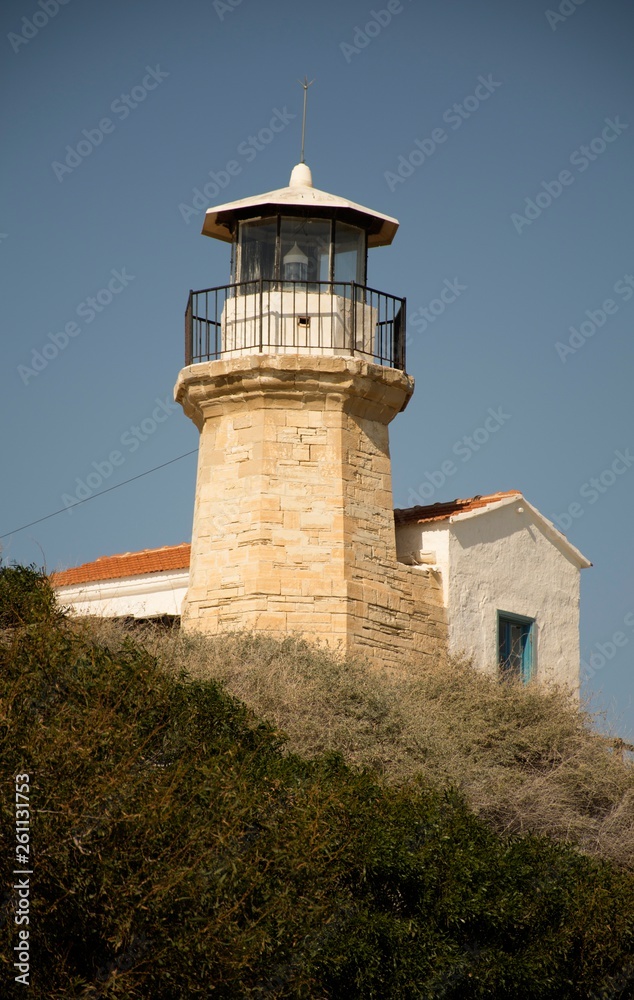 Old historic lighthouse in Cyprus and sky 