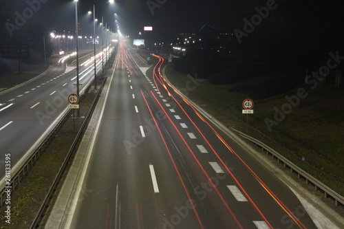 traffic on the highway at night