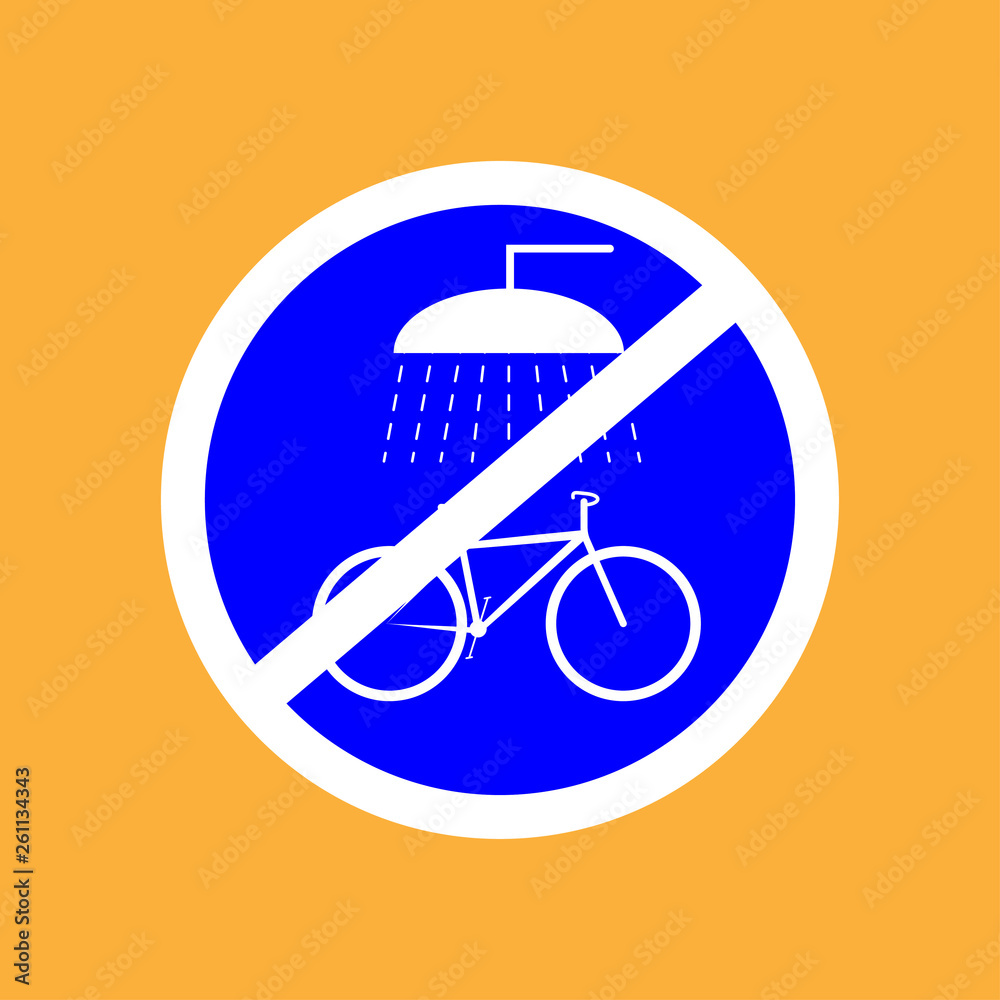 Round bicycle icon do not wash the bicycle ,white thin line on blue background - vector illustration
