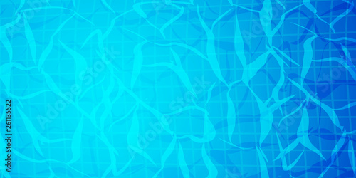 Swimming pool bottom caustics ripple and flow with waves background. Texture of water surface. Overhead view. Vector illustration.