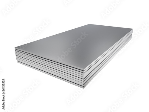 Stack of steel profile sheets. 3D Illustration