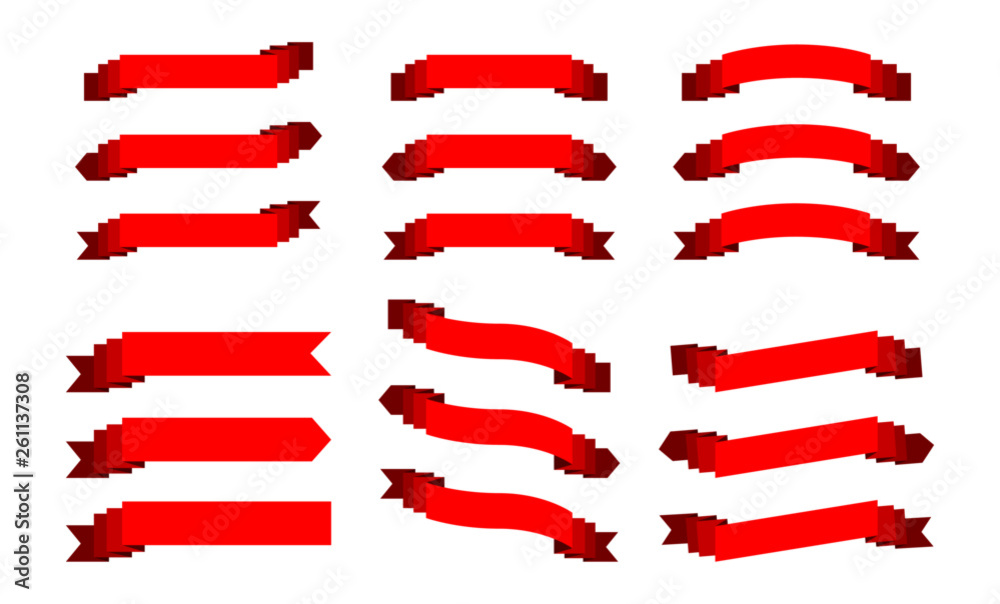 Set red ribbons banners flat Isolated on white background. vector illustration. Set red ribbons banners flat Isolated on white background. vector illustration.