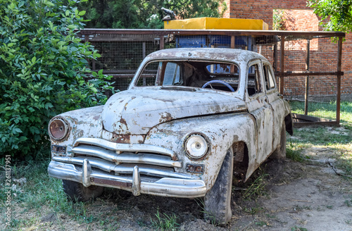 Old rusty Soviet car "Victory". Rare exhibit