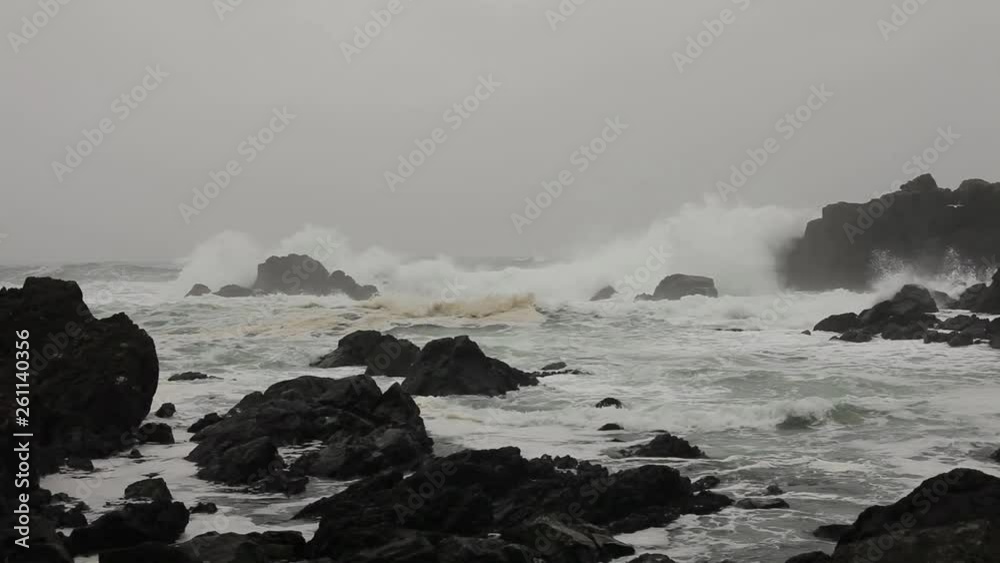 Waves Crash Along the Shore