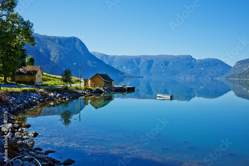 Beautiful Nature Norway natural landscape with fjord and mountain. photo