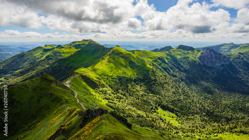 Panoramic landscape of volcanic mountains