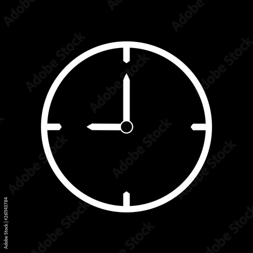 White thin line clock icon (9 o'clock) - vector illustration