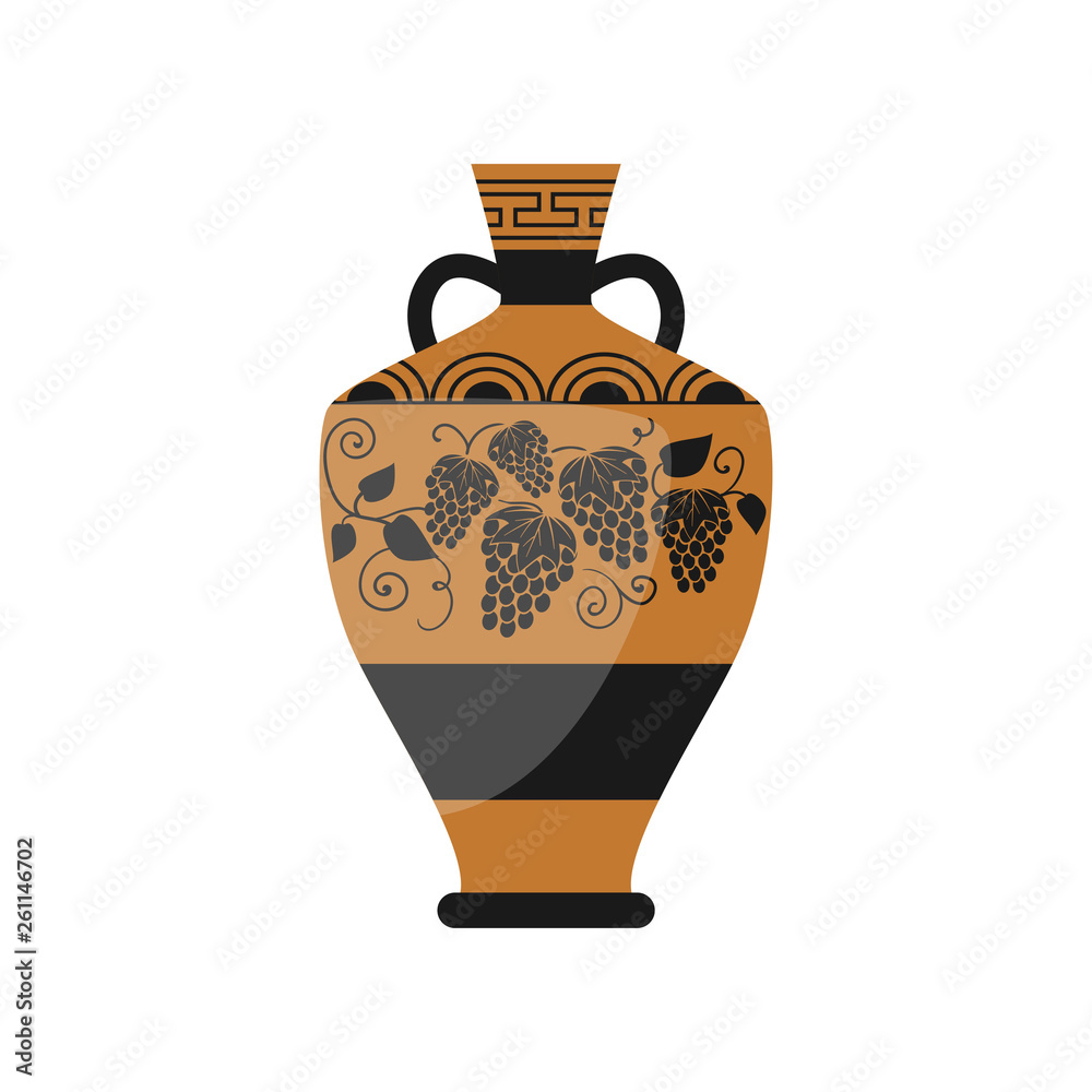 Ancient old greek wine vase with ornamental grapes