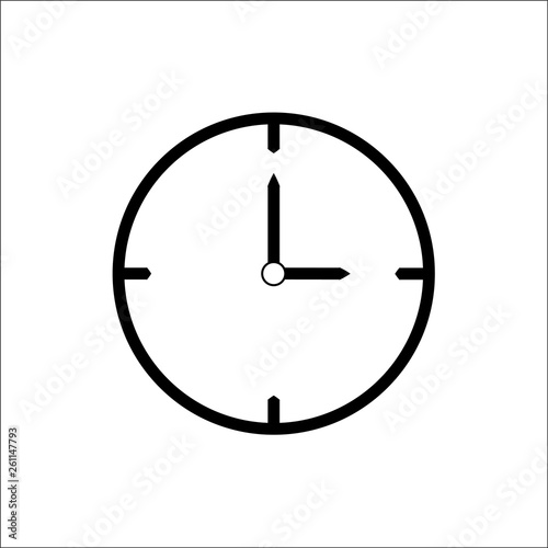 Black thin line clock icon (3 o'clock) - vector illustration