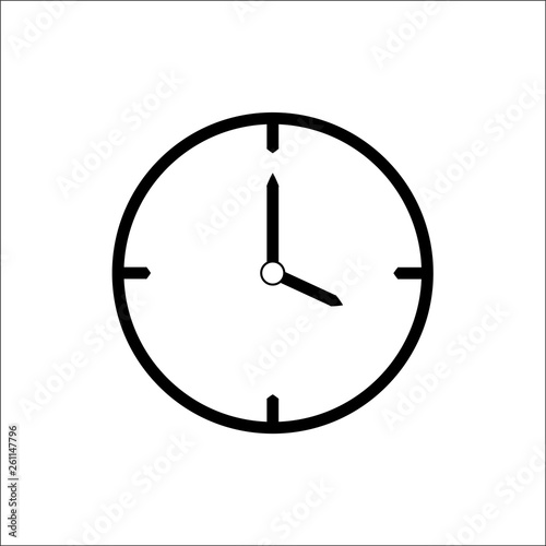 Black thin line clock icon (4 o'clock) - vector illustration