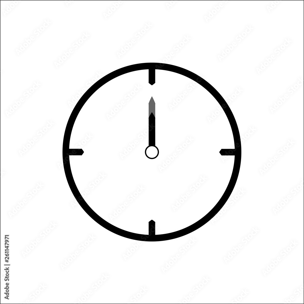 Black thin line clock icon (12 o'clock) - vector illustration Black thin line clock icon (12 o'clock) - vector illustration