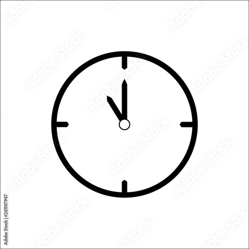 Black thin line clock icon (11 o'clock) - vector illustration