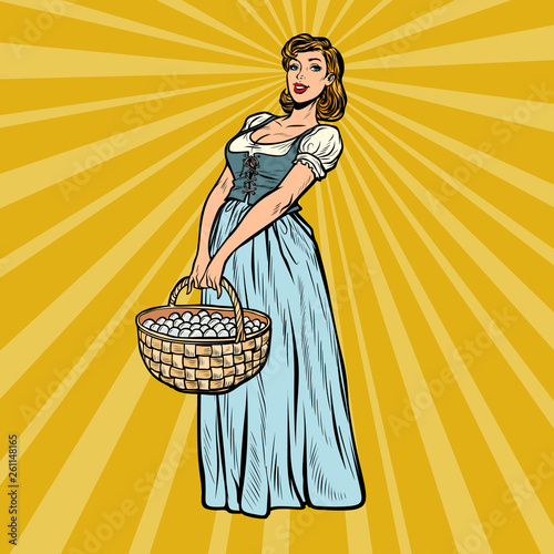 village woman with a basket of eggs