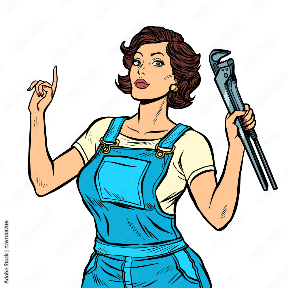 woman mechanic with a wrench isolate on white background woman mechanic with a wrench isolate on white background
