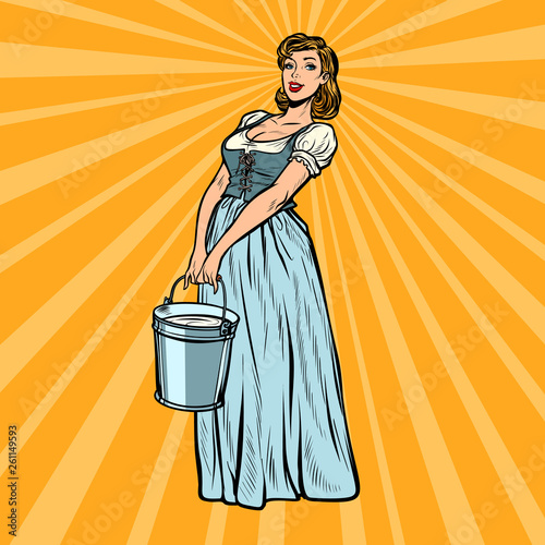 village woman with a bucket of water