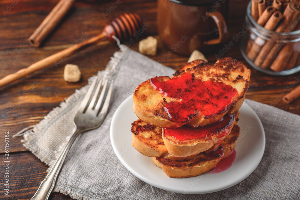 Stack of french toasts with berry marmalade Stack of french toasts with berry marmalade