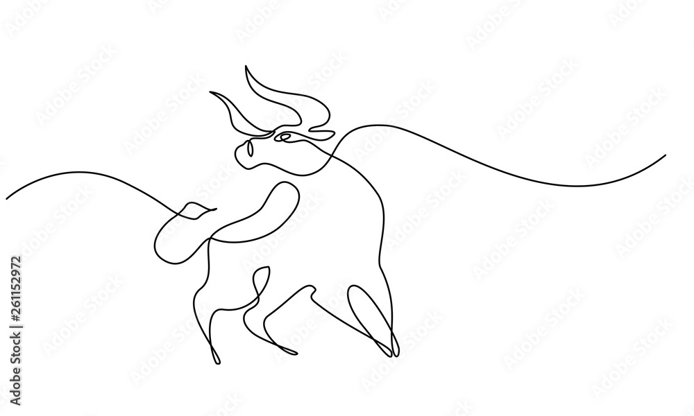 Fototapeta Ciągły jeden rysunek liniowy. Ikona krowy byka