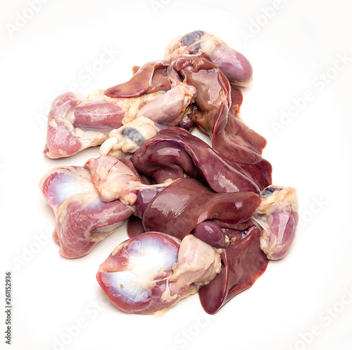 chicken internal organs and white background