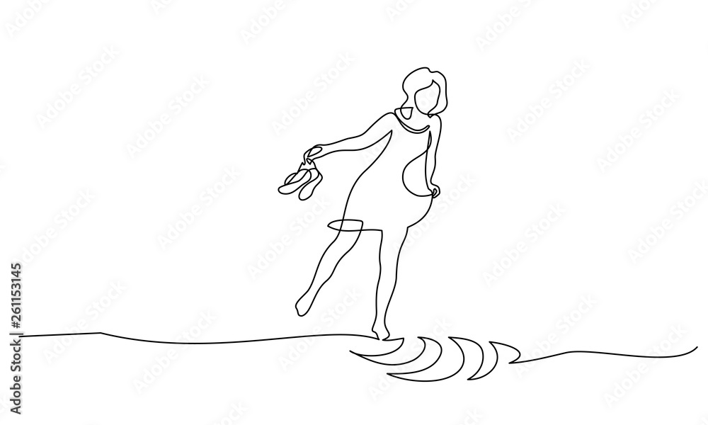 Woman walking on water with shoes in her hands