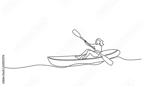 Continuous one line drawing Woman in canoe