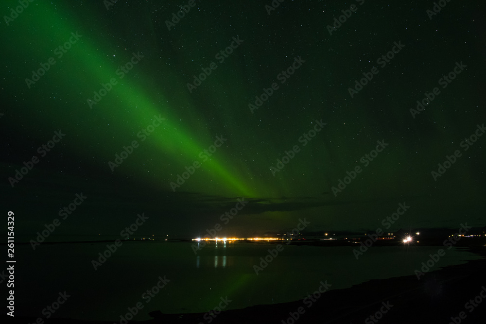 Aurora Borealis in icelandic countryside area of Hornafjordur