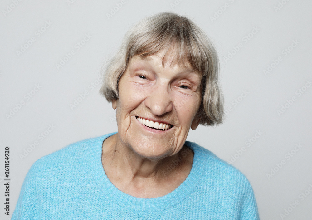 Grey haired old nice beautiful laughing woman. Grey haired old nice beautiful laughing woman.
