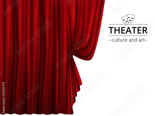 Banner with a stage and theatrical red curtains on a white background
