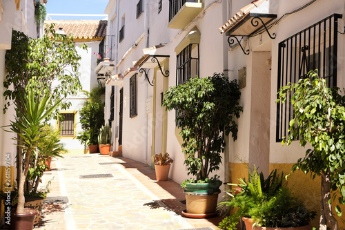 Typical Andalucia Spain old village whitewashed houses town street