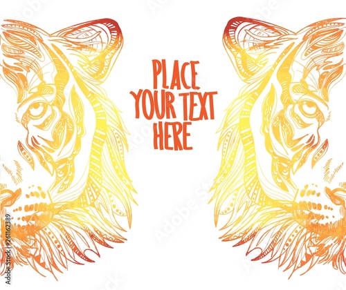 The head of a tiger. Meditation, coloring of the mandala. Drawing manually, templates. Background for text